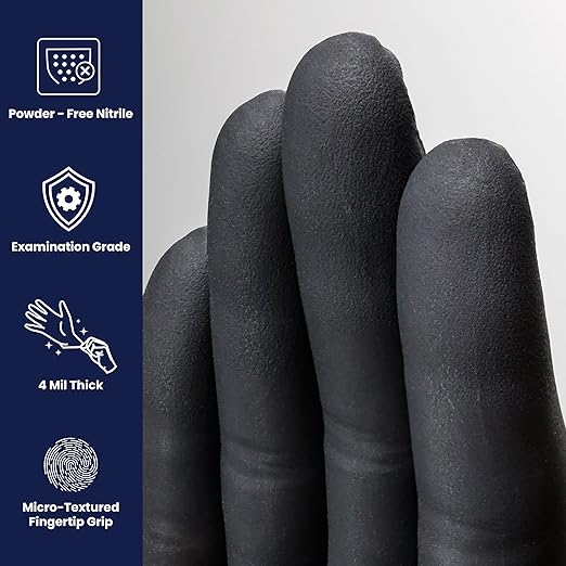 Adenna Night Angel Disposable Nitrile Gloves – 4 Mil, Powder Free Rubber Glove for Tattoo & Medical Use, Latex-Free, Tactile Sensitivity with Textured Grip, Case of 900, X-Large, Black