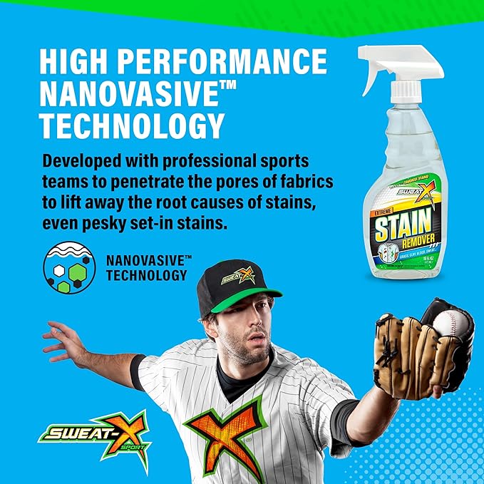 SWEAT X Extreme Stain Remover Spray for Clothes - Professional Laundry Stain Remover Spray for Performance Fabrics & Activewear - Powerful Stain Treater & Spot Remover for Clothes - 16 oz (2 Bottles)