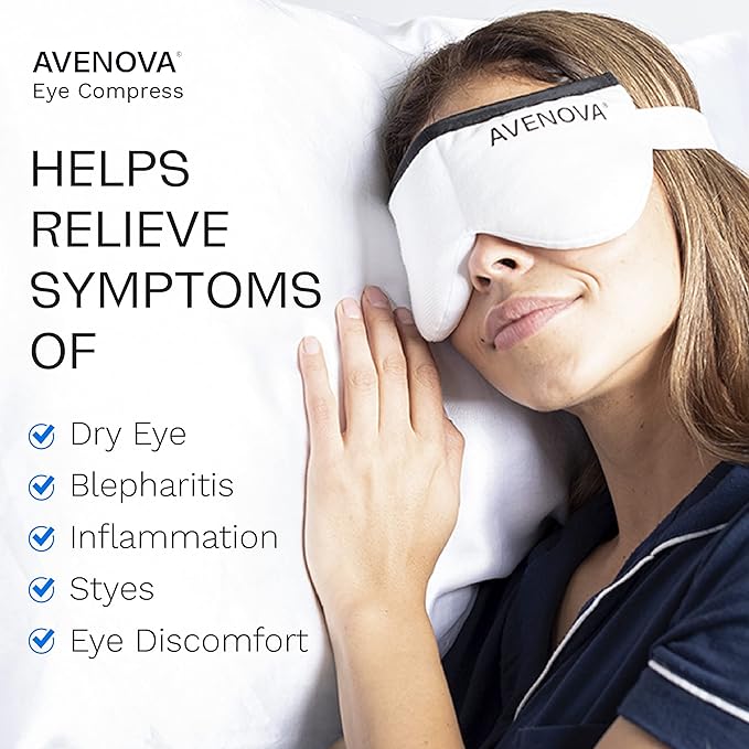 Avenova Eyelid & Eyelash Cleanser Spray 20ml Bottle 3-Pack + Moist Heating Eye Compress Mask Bundle – Pure Hypochlorous Acid & Reusable Mask