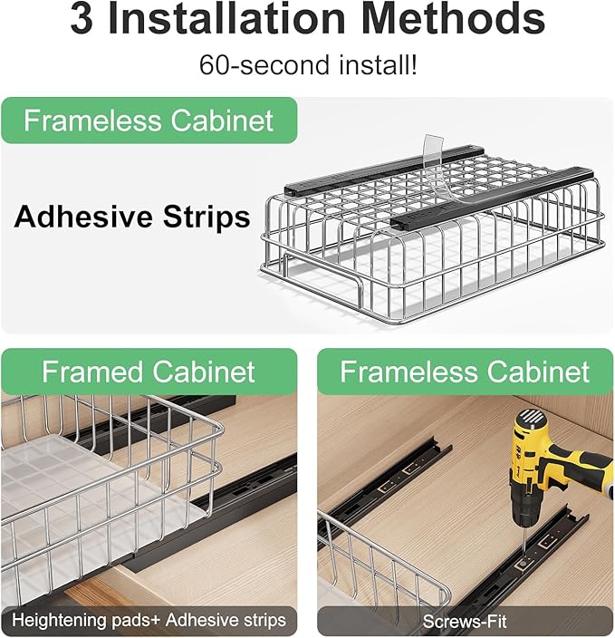 Pull-Out Cabinet Organizer — Stainless Steel, 4-Pack