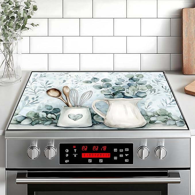 Stove Top Cover Flower Gas Stove Top Cover for Home Decoration Kitchen Pad Non-Stick Washable Cooktop Covers Countertop Protector Keep Stove Clean (Vase, 28L"x20W")