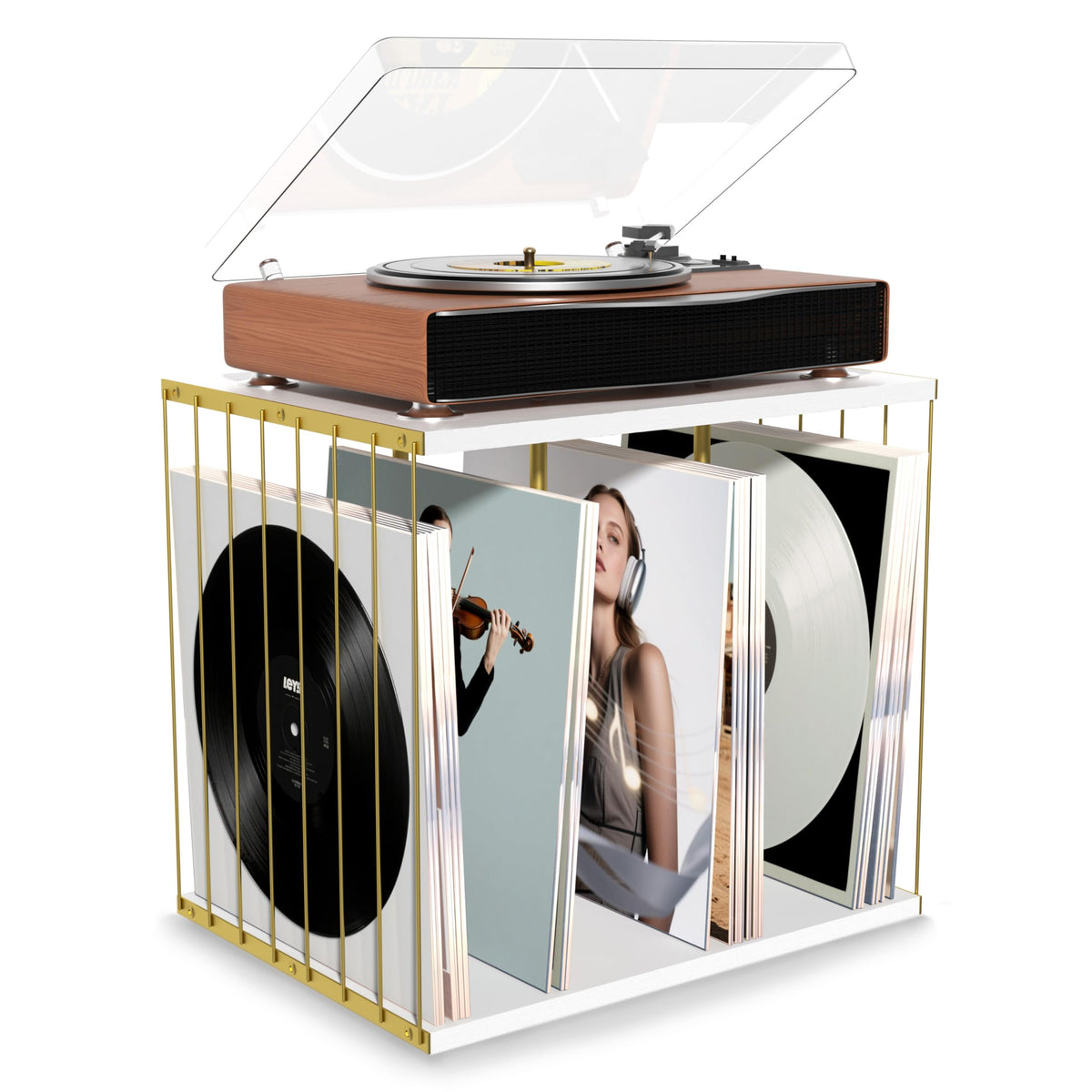 Emfogo Vinyl Record Storage, Metal & Wooden Vinyl Record - Image 1