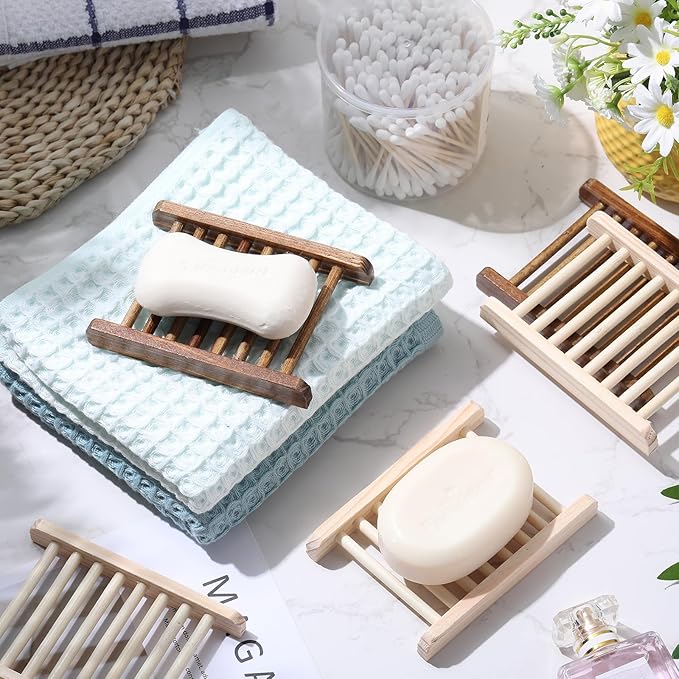 Rtteri 120 Pieces Bamboo Wood Soap Dish Tray Bathroom Wooden Soap Holder Handmade Bathtub Shower Dish Accessories for Home Bathroom Kitchen Sponge Scrubber