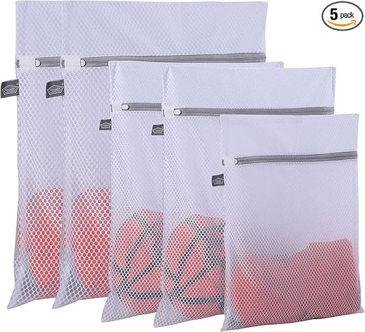 Kimmama Laundry Mesh Wash Bags, Lingerie Bags for Washing Delicates, Mesh Laundry Bags for Washing Machine, White Net, Grey Zipper, 2XL, 2L & 1M