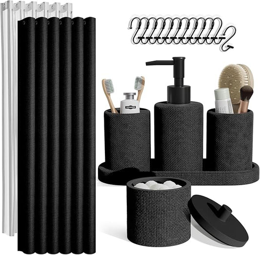 Clara Clark Bathroom Set - Black Bathroom Accessories Set, 19PC Bathroom Accessory Set, Bathroom Sets with Shower Curtain Set, Soap Dispenser & Toothbrush Holder