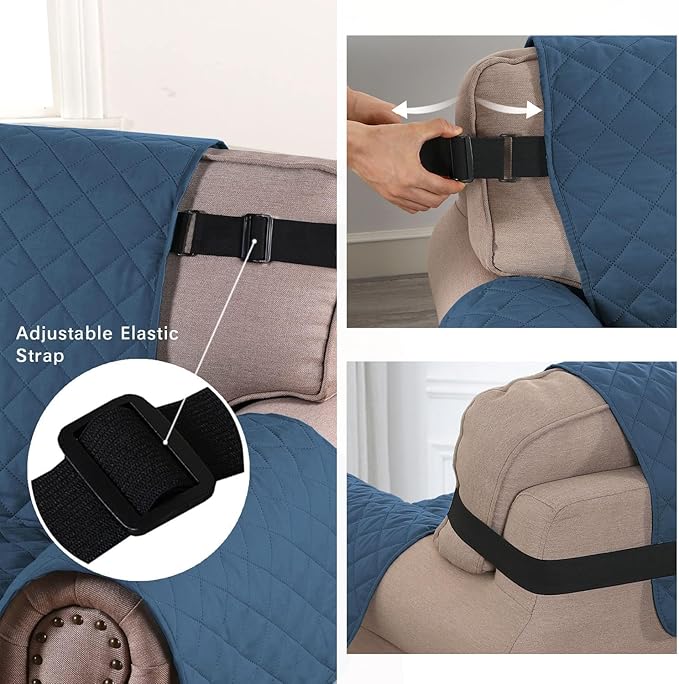 H.VERSAILTEX Water Resistant Chair Cover Reversible Chair Cover Protector for Dogs Washable Chair Slipcover with Non Slip Elastic Strap Living Room Furniture Cover(Armchair, Dark Blue/Beige)