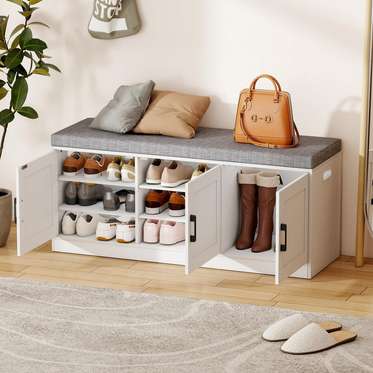 3-Tier Shoe Storage Bench with Adjustable Shelf - Image 1