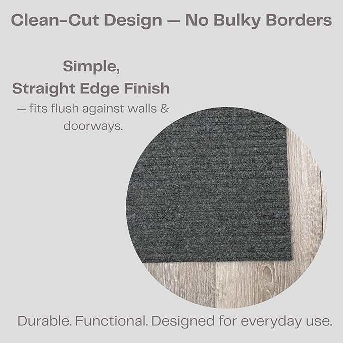 iCustomRug Ribbed Hallway Runner – 3'x12' Charcoal, Indoor/Outdoor, Non-Slip TPR Rubber Backing, Low-Profile All-Weather Carpet, Non-Shedding & Easy Care, Utility Rug Ideal for High Traffic Areas