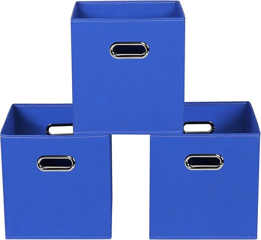 Dark Blue Fabric Storage Bins, Set of 3, 11x11x11, Foldable Cube Bins for Cloth or Accessory Storage