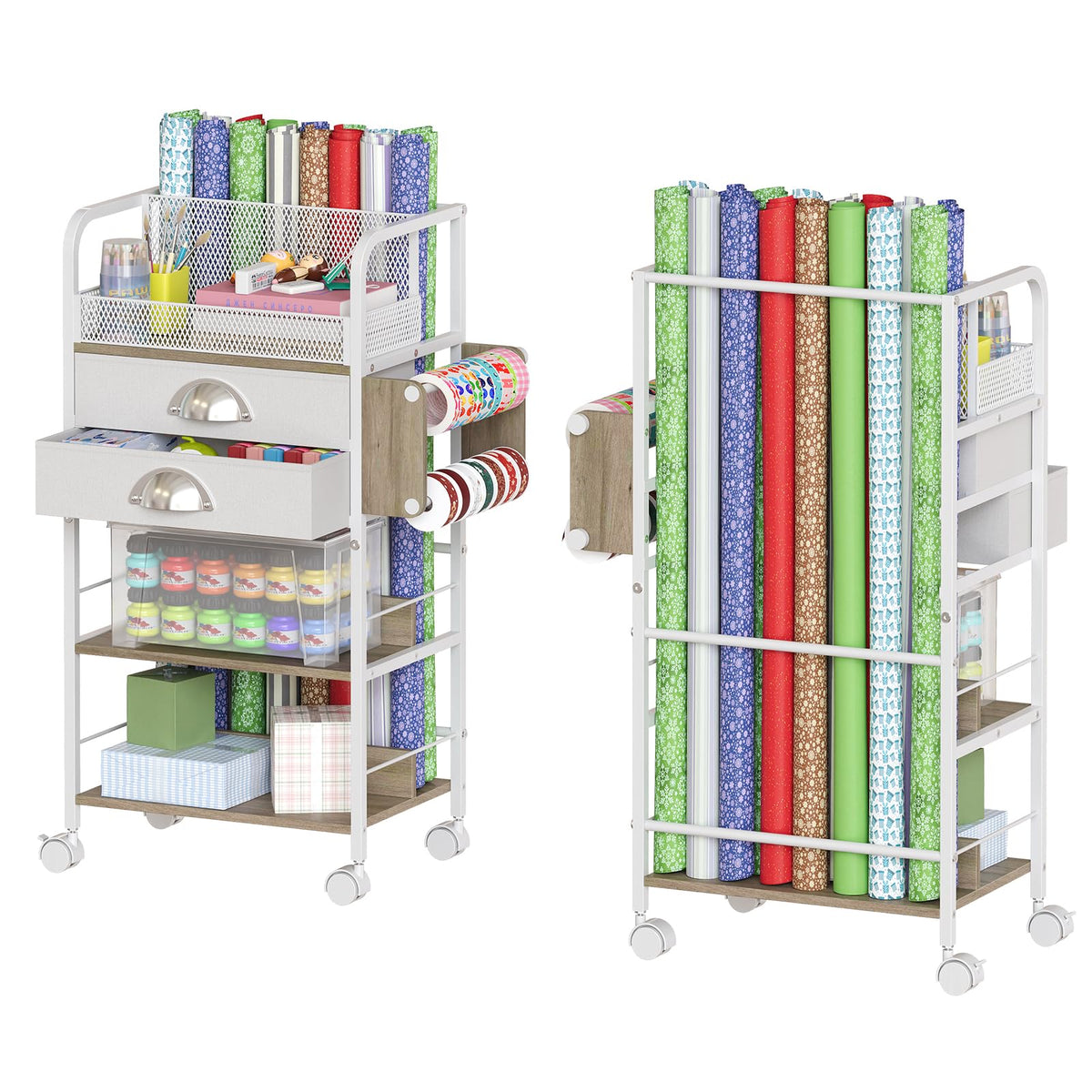 Rolling Wrapping Paper Storage Cart Organizer White - Image 1