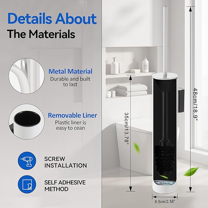 Wall Mounted WhiteToilet Brush with Holder,Durable Cleaning Toilet Bowl Brushes with Holders