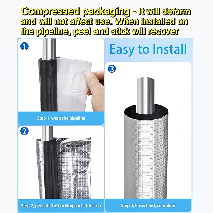 3/5'' ID Pipe Insulation Foam Tube Heat Tape for Water Pipes Self Adhesive 20PC Insulation Foam Wrap Aluminum Foil Pipe Covers for Spigot, Winter Outside Pipes, Sprinkler (Black)