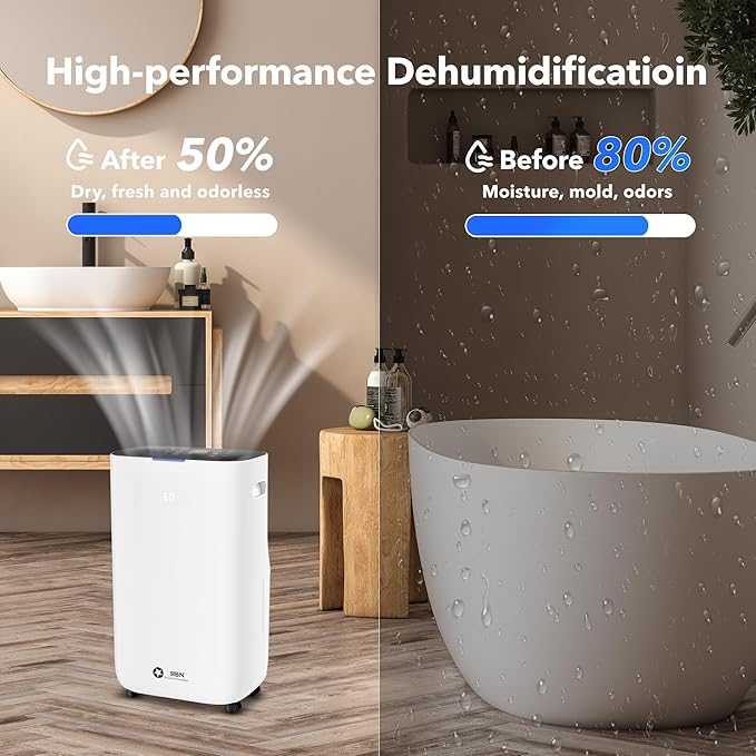 5000 Sq Ft Dehumidifier for Basement with Drain Hose, 80 Pint/Day (Standard 53 Pint/Day), Smart Humidity Control, 1.71-Gallon Water Tank, 24h Timer for Home, Bedroom, Bathroom