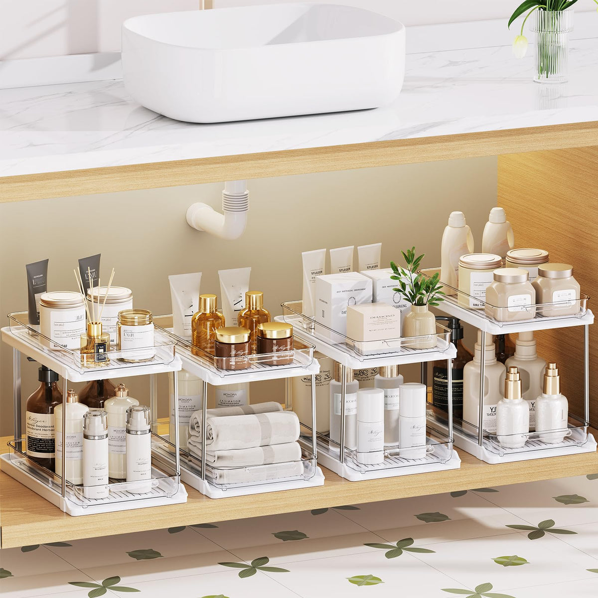 Delamu 2-Tier Bathroom Under Sink Organizers and Sto | Under Sink Stor - Image 1