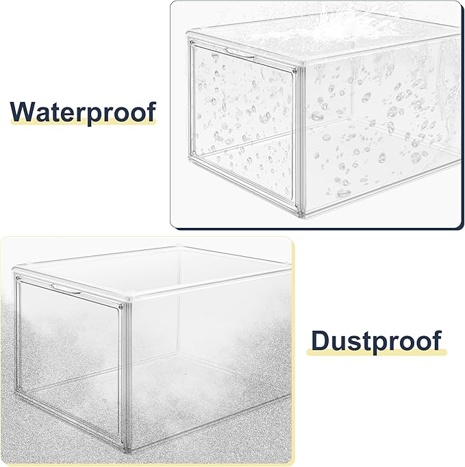 Size 12 Clear Shoe Boxes with Acrylic Magnetic Front Door Plastic Stackable Shoe Organier for Sneaker & Boots Collection, Space-Saving Shoe Storage for Closet Entryway, Bedroom