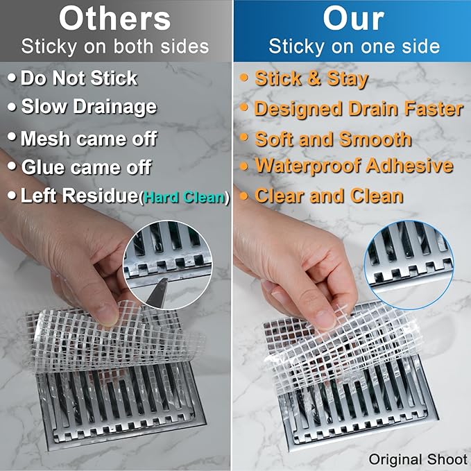 INVIHUG,25 Pack,Disposable Shower Drain Hair Catcher Mesh Stickers,Disposable Hair Drain Catcher（6.1inch Square）