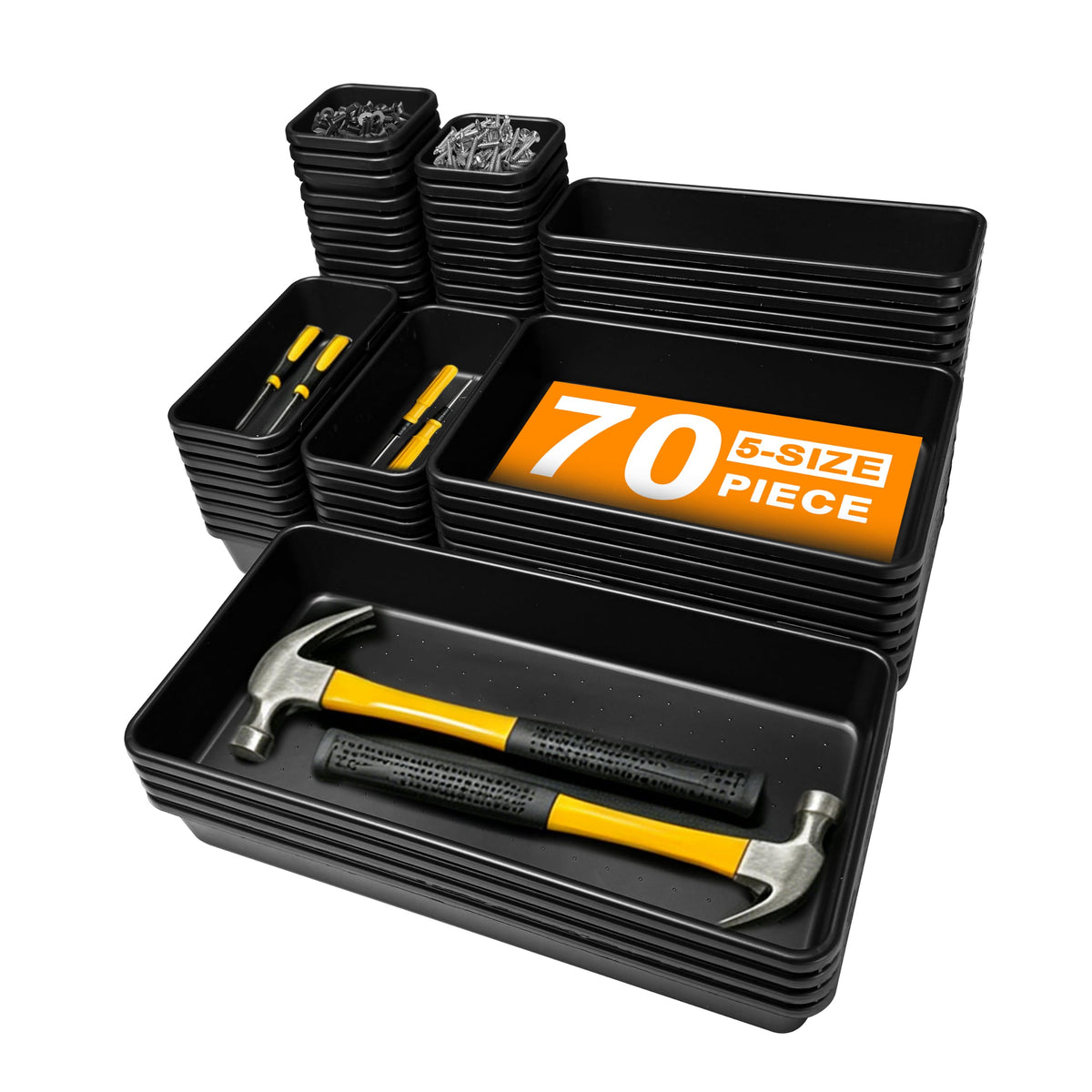 70 PCS Tool Box Organizer Tray Divider Set, 5-Size Black - Image 1
