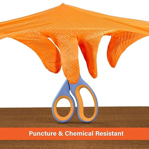 1st Choice 6 mil Orange Gloves, Disposable, Latex Free, Raised Diamond Grip, Mechanic Glove for Men, Medium, Case of 1000