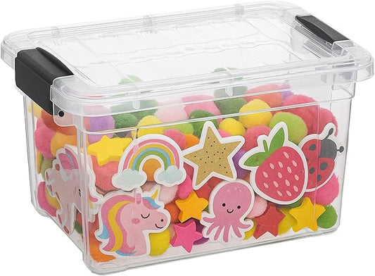 Superio Mini Storage Container Plastic Crayon Box Art Supplies and Sewing Case Stackable Clear Small Organizer for Beads, Stationery, Chalk, and Food, 1.4 Quart