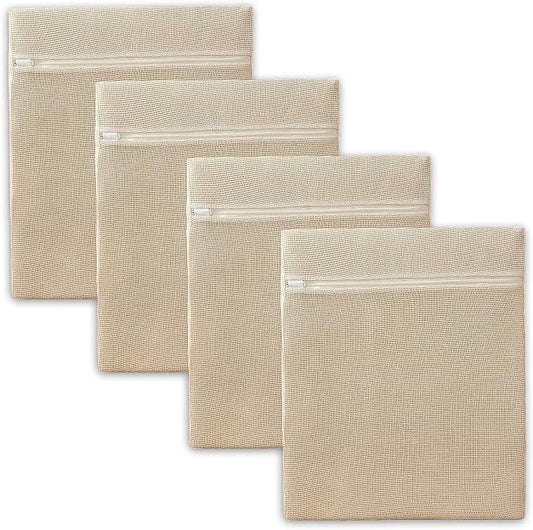 4Pcs Large Cotton Mesh Laundry Bags for Delicates-Breathable Mesh Garment Underwear Bag for Washing Machine-Travel Wash Bags with Zipper for Bras Sock Clothes Laundry Dorm Room Essentials