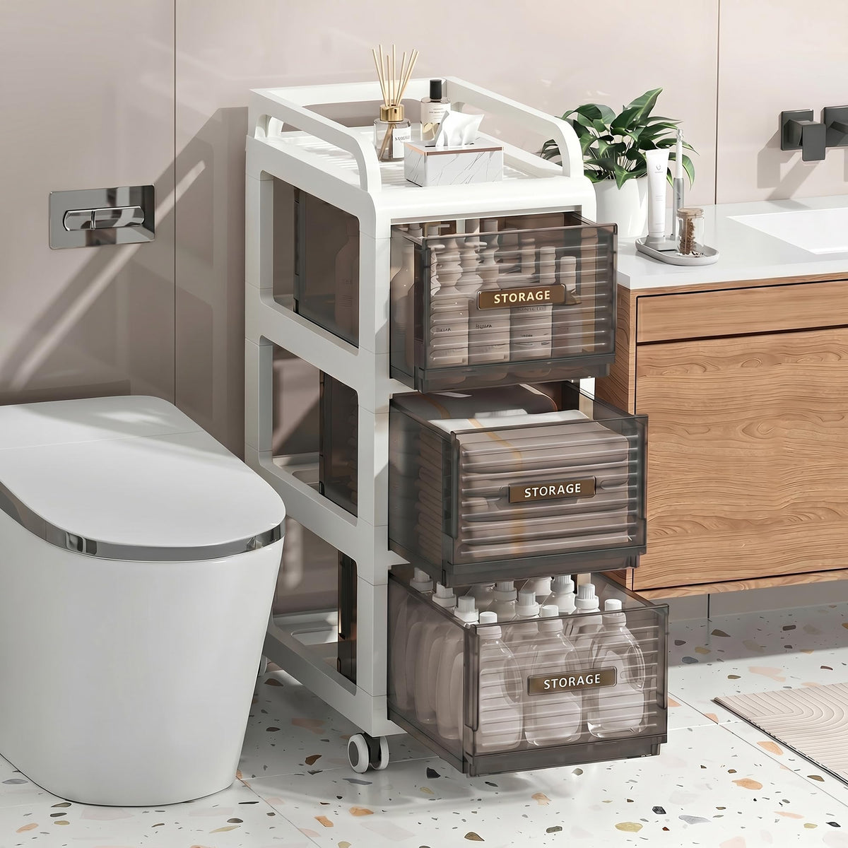 Bathroom Storage with Drawers, 11.8" Wide Slim Cabinet - Image 1