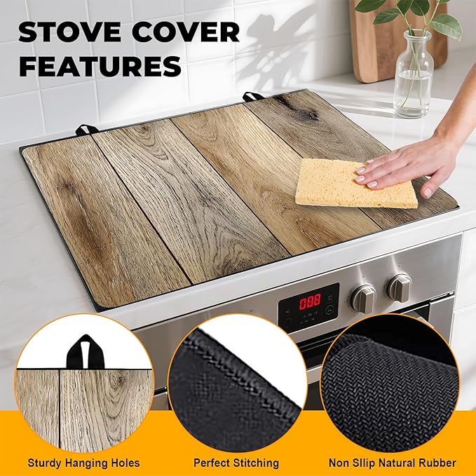 Stove Top Cover for Home Decoration Kitchen Pad Washable Cooktop Covers Countertop Stove Protector Mat for Home Kitchen Cooktops (Wood grain, 30"x21")