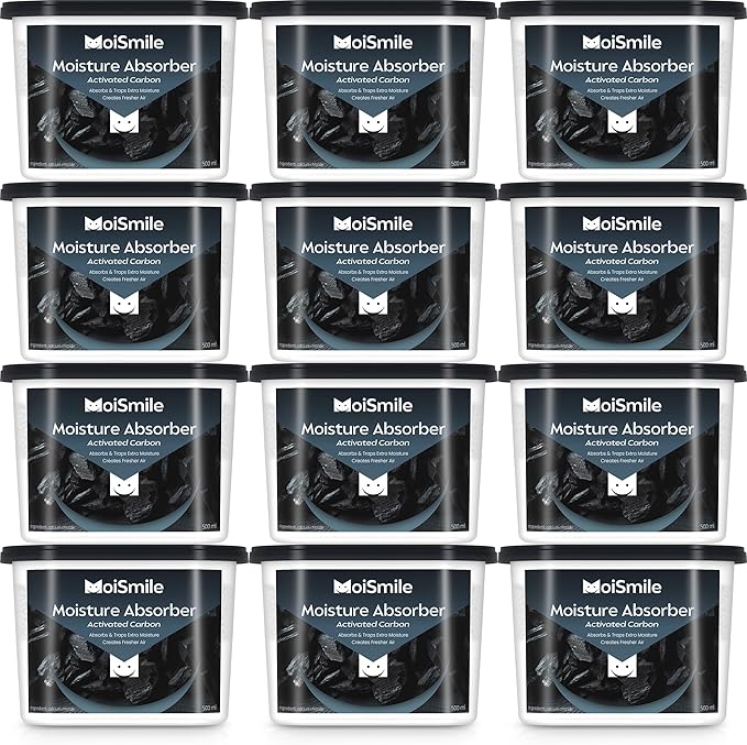 Moisture Absorbers 12 Packs, 10.8OZ Activated Charcoal Efficient Humidity Absorber ＆ Odor Absorber Boxes, Refillable Car Dehumidifier for Closet, Bathroom, Basement＆ RV