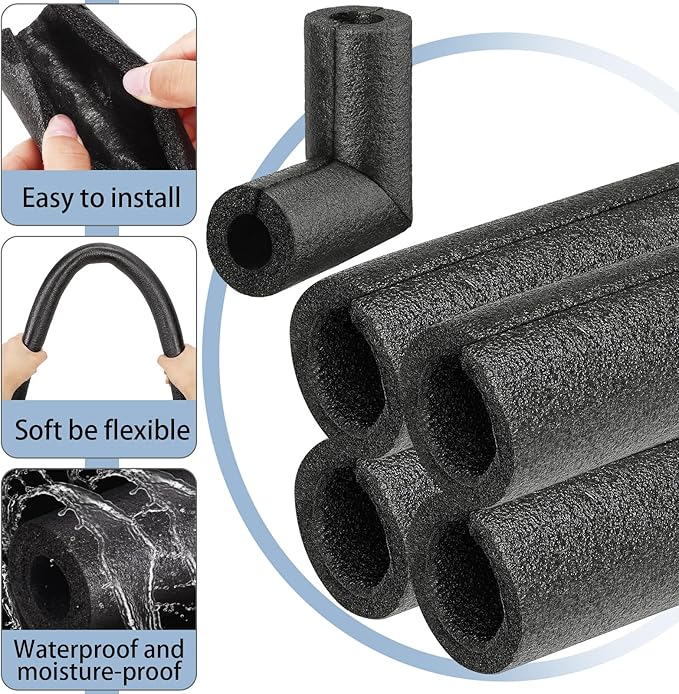 8 Pack Elbow Pipe Insulation Foam Tube Outdoor Wrap Black Pipe Covers Elbow Insulation Tubing Water Foam Covers for Outdoor Winter Irrigation, Sprinkler (1.5 Inch)