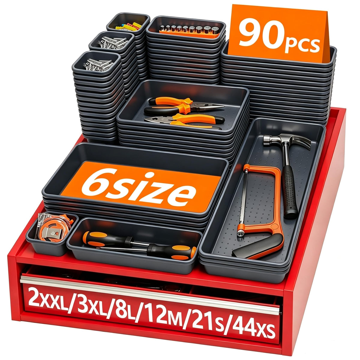 [6 SIZE & 90 PCS] Tool Box Organizer Tray, Tool Desk Drawer - Image 1