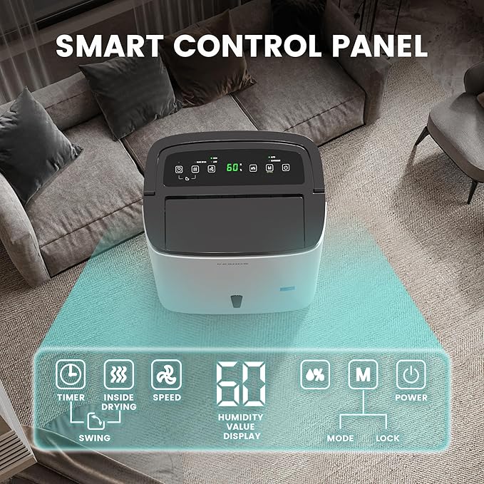 Kesnos 150 Pints 2025 Energy Star Dehumidifier for Home, Basement with Drain Hose & Large Tank, Ideal for Spaces up to 7,500 Sq. Ft. - Portable Commercial Dehumidifier with Auto Defrost & Self-Drying