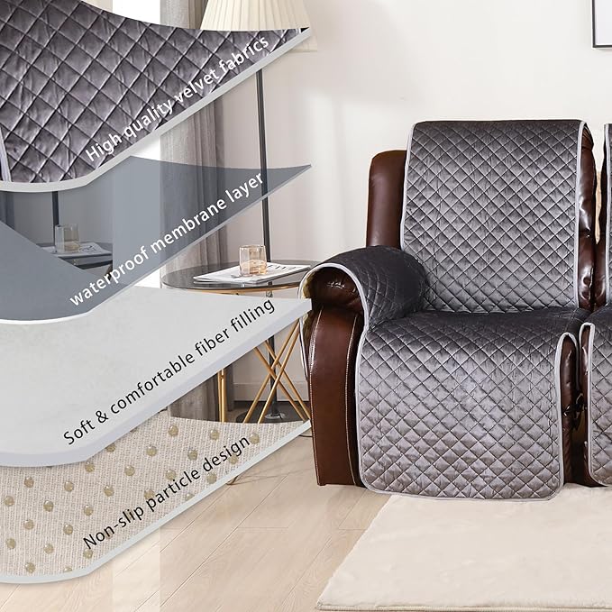 LUFEIJIASHI Non Slip Recliner Couch Covers for 3 Cushion Couch Sofa Reclining, Waterproof Recliner Sofa Covers 3 Seat, Velvet Reclining Couch Covers for Furniture Protector for Dogs Pets Dark Grey