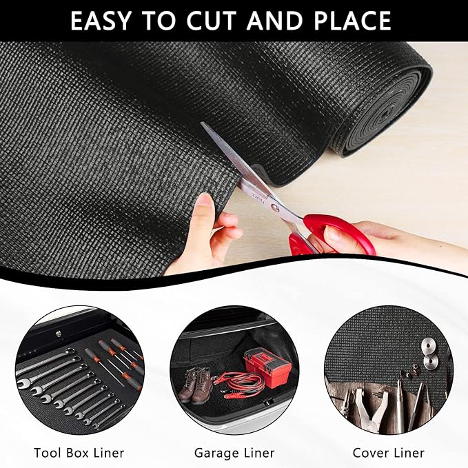 Foam Toolbox Liner Drawer Mat 1/8 Inch Thick X 20 Inch Wide X 24 Ft Long Black, No Slip for Protecting Cabinet, Garage, Cart, Tool Box