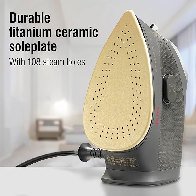 CHI Mini Steam Iron for Clothes, Sewing, Crafting and Travel with Titanium Infused Ceramic Soleplate, 1000 Watts, XL 10’ Cord, 3-Way Auto Shutoff, Portable, Vacation Essentials, Black (13120)