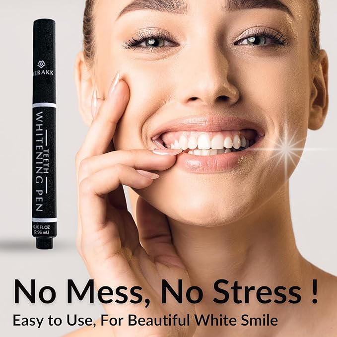 MERAKK Teeth Whitening Pen for Sensitive Teeth - Made in USA - Doctor Formulated Carbamide Peroxide Gel with Xylitol & Menthol - Enamel Safe Professional Teeth Whitener - Travel Size (0.10 FL OZ)