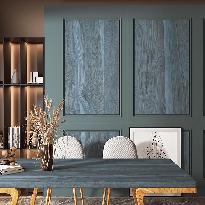 BOMENG Large Blue Wood Contact Paper Peacock Wallpaper Stick and Peel 31.5x354inch Wood Grain Wall Paper for Cabinets Wood Vinyl Wrap for Desk Walls Dresser Cover Top Kitchen Cabinet