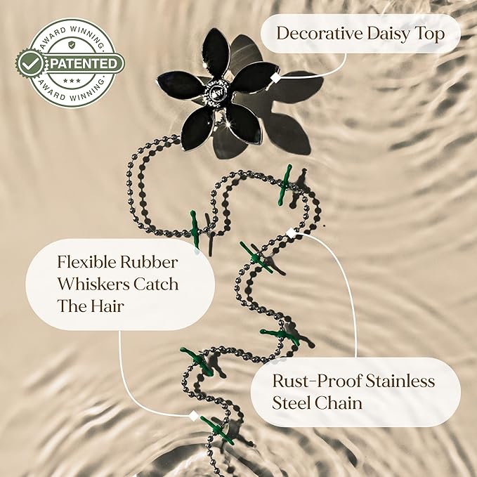 DrainWig Shower Drain Hair Catcher – Disposable Silver Flower (4-Pack) – No-Touch Hair Removal for Flat Shower Drains – As Seen on Shark Tank