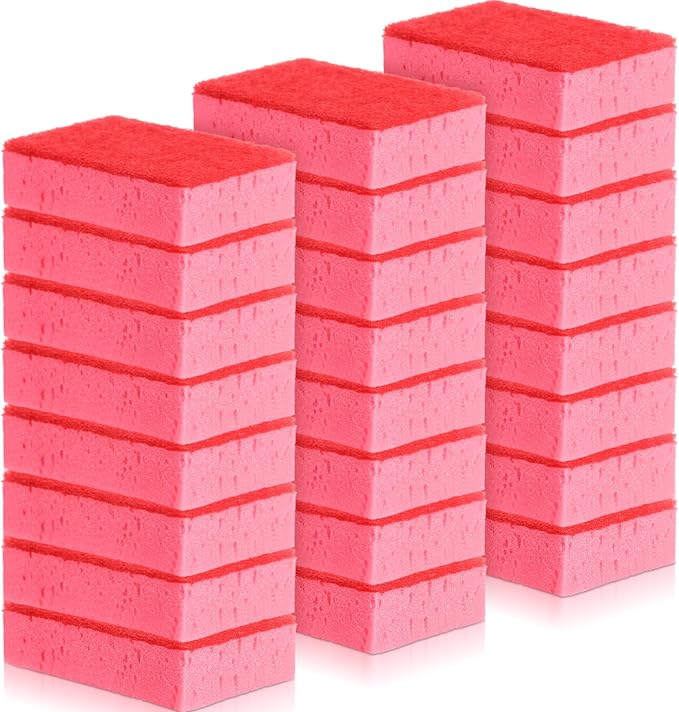 Tioncy 24 Pcs Pink Kitchen Sponge Non-Scratch Scrub Washing Dishes Sponge Bulk Multi Use Dual Sided Scrub for Kitchen Bathroom, Household Cleaning