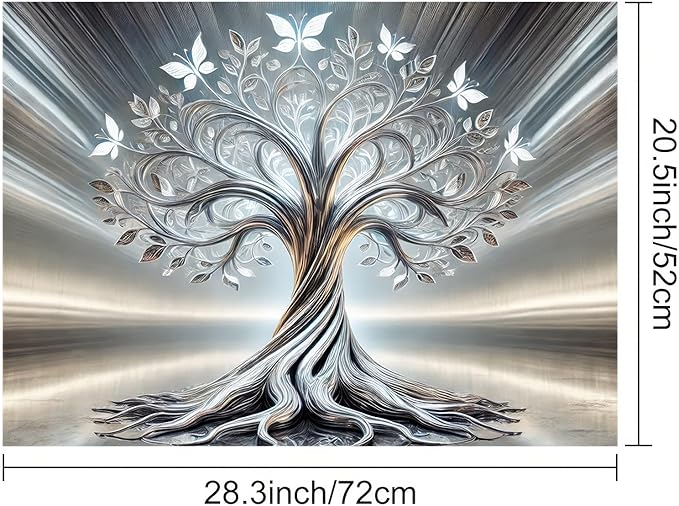 Silver Tree Stove Top Covers Pad Kitchen Decorations Dish Drying Mat 28 x 20 inches Tree of Life Coffee Bar Mats Absorbent Pad Fit Coffee Maker Machine Dish Drying Kitchen Decor