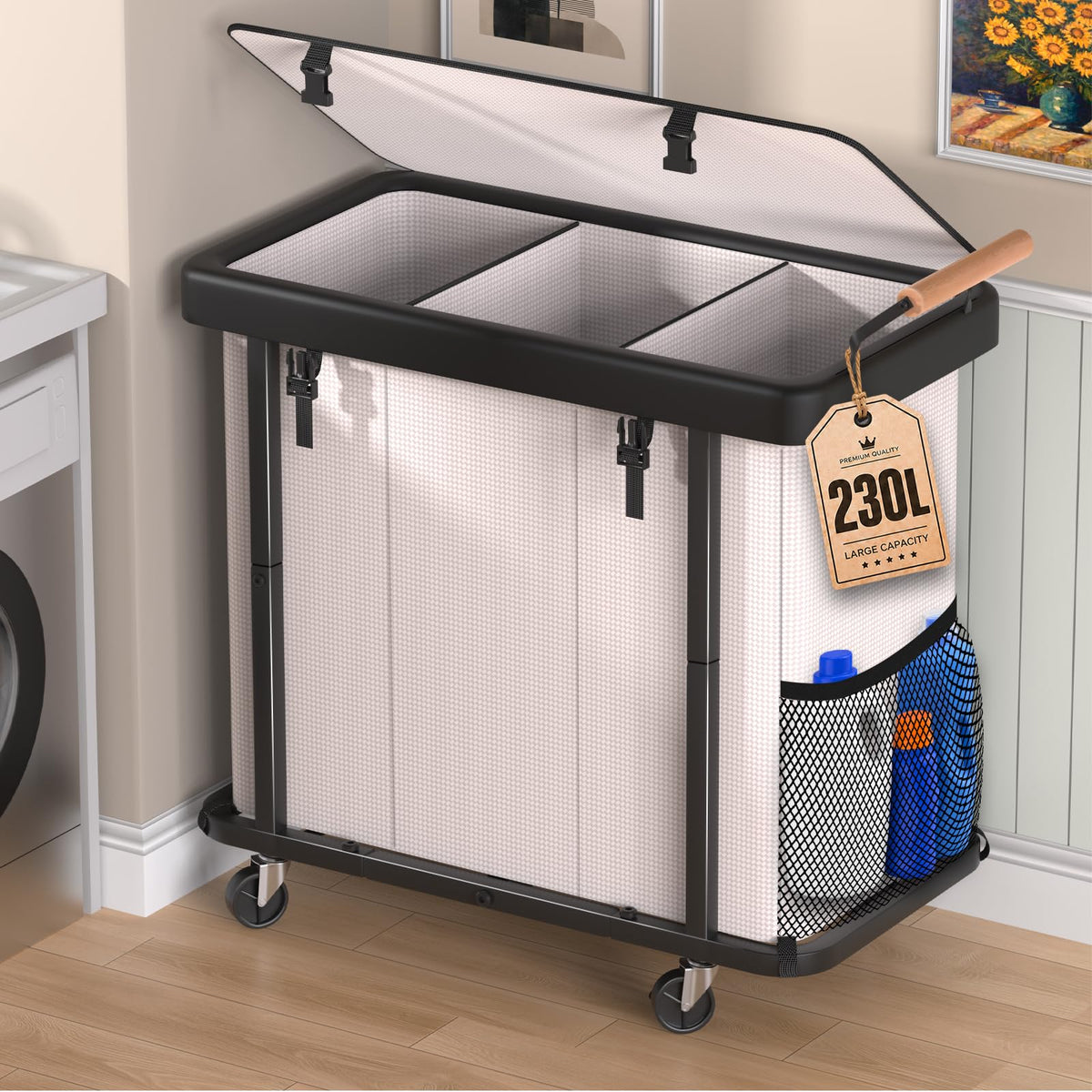 Laundry Hamper 3 Section,Rolling Laundry Basket | Home Organization - Image 1