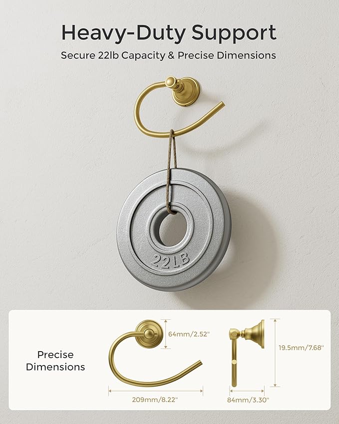 Gold Towel Ring for Bathroom, Stainless Steel Hand Towel Holder Wall Mounted, Brushed Finish Towel Holder Heavy Duty Towel Hanger for Bath（2Pack）