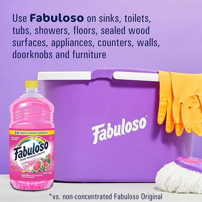 Fabuloso Multi-Purpose Cleaner and Floor Cleaner, 2X Concentrated Formula, Long-Lasting Freshness, Watermelon Scent, 56 fluid ounces