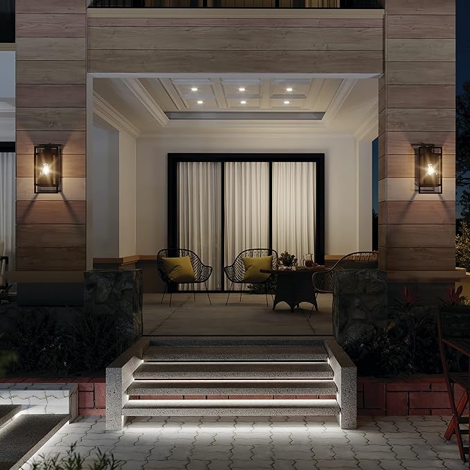 Kichler Goson 16" Outdoor Wall Light in Black, 1-Light Modern Exterior Wall Lantern with Clear Glass for Porch, Patio, Garage, (16" H x 8" W x 7" L), 59086BK