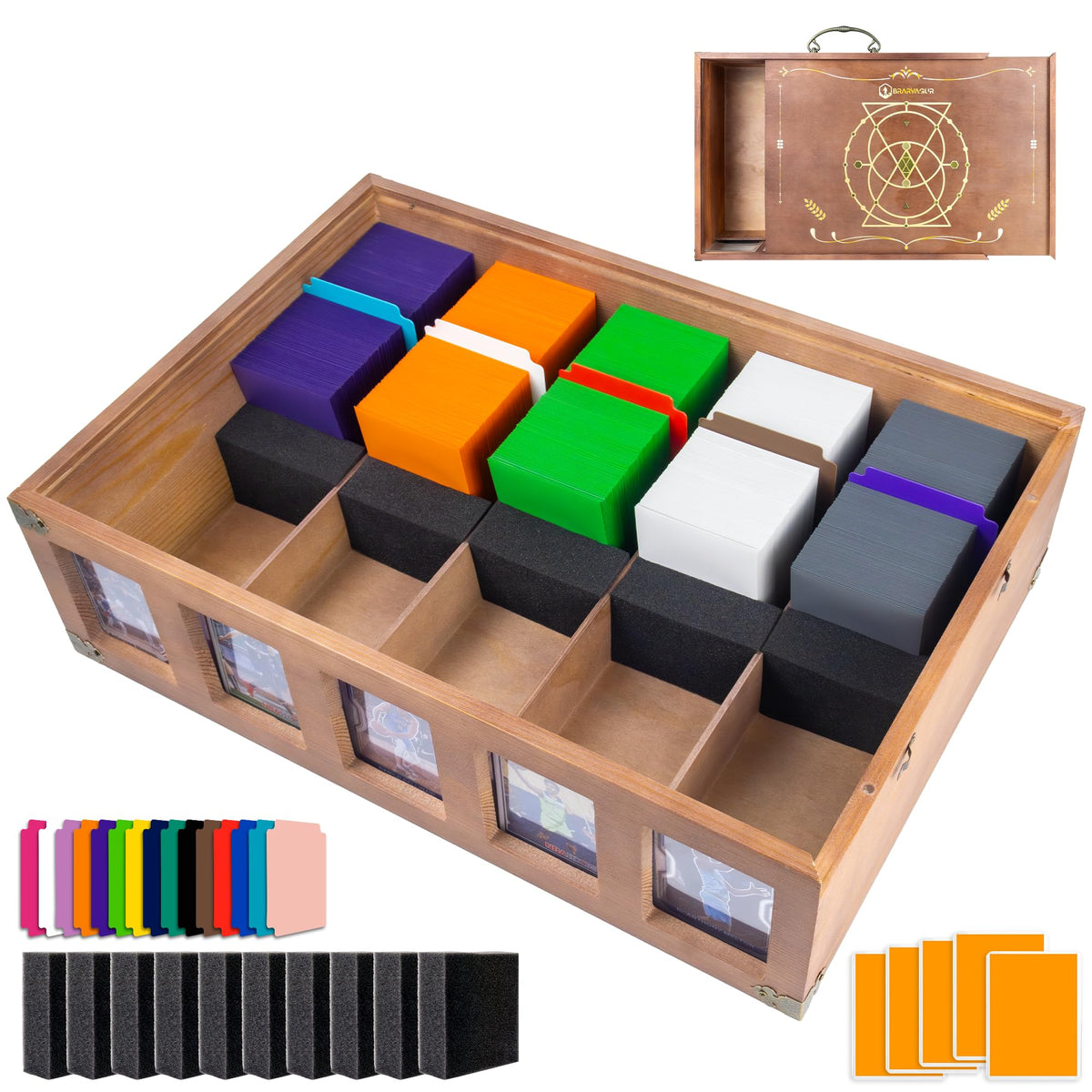 Wooden Trading Card Storage Box, 5-Row Bulk Storage Case - Image 1