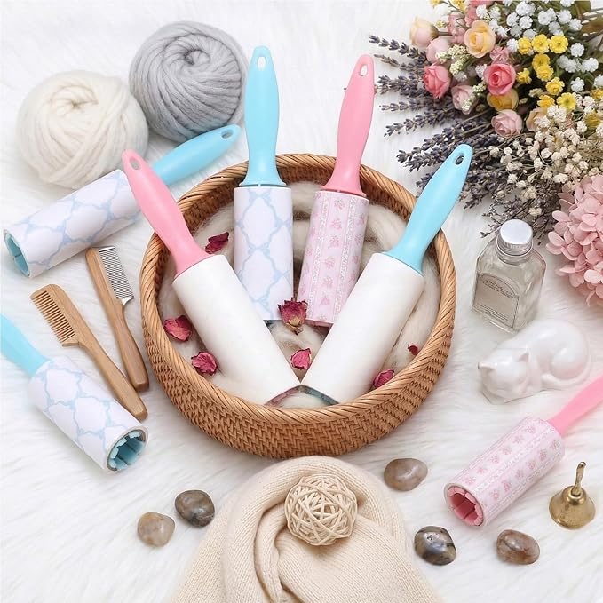 Zhehao 24 Pcs Mini Lint Rollers for Pet Hair Travel Size Clothes Sticky Lint Removers Blue Pink Roller Hair Removal Tools for Dog, Cat, Furniture, Travelers, Pet Owners
