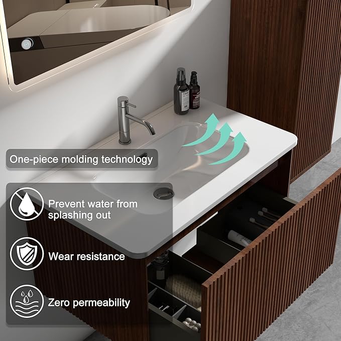 Bathroom Vanity with Sink,Large Storage Wall Mounted Floating Bathroom Vanity with Overflow for Modern Bathroom, One-Piece Sink Basin Minimalist Bathroom Sink Cabinet