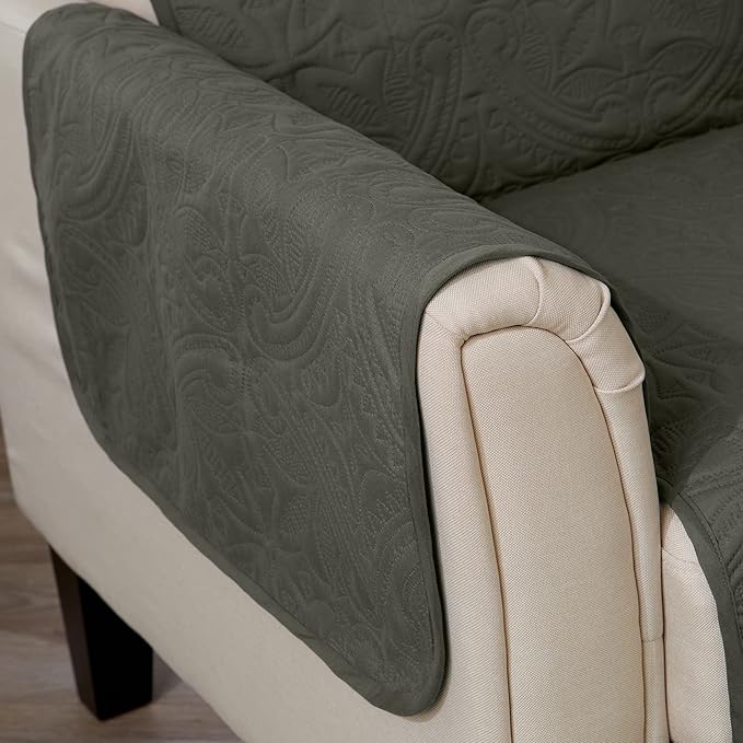 Great Bay Home Reversible Sofa Cover - Washable Slipcover Furniture Protector with Elastic Straps - Couch Cover for Dogs, Kids, and Pets - Quilted & Stitched Detail (Sofa, Sage Green/Light Gray)