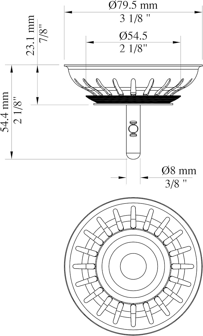 KANARY Stainless Steel Kitchen Sink Strainer Basket-Replacement for Standard Drains(3-1/8 inch)-Ball-lock Rubber Stopper (Single, Matte Black)