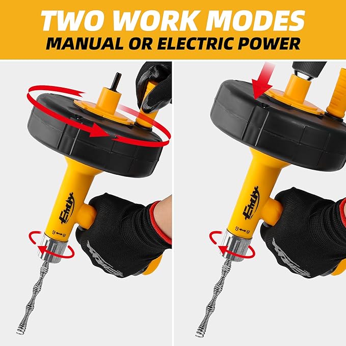 Drain Auger, Drain Snake with Drill Adapter, 25ft Plumbing Auger Heavy Duty Flexible Sink Steel Plumbing Auger Bathroom Hair Clog Removal Tool
