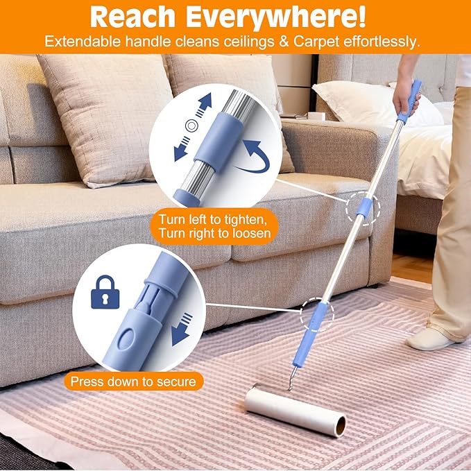 Large Lint Roller for Pet Hair Extra Sticky,10 Years Lifespan,9.45''/6.3" Pet Hair Removal Tool Roller for Dog Cat Hair,450 Sheets/5 Refills,Detachable Telescoping Extension Large Lint Remover