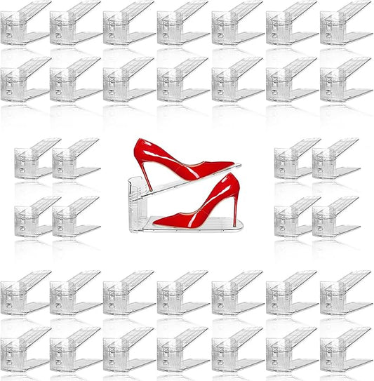 36 Pack Clear Shoe Slots Organizer - Adjustable Height 3.7''to 7.7'' Shoe stackers for a pair of shoes ,Shoe rack storage shoe space saver 50%,Easy to assemble shoe hold shoe organizer for cloest